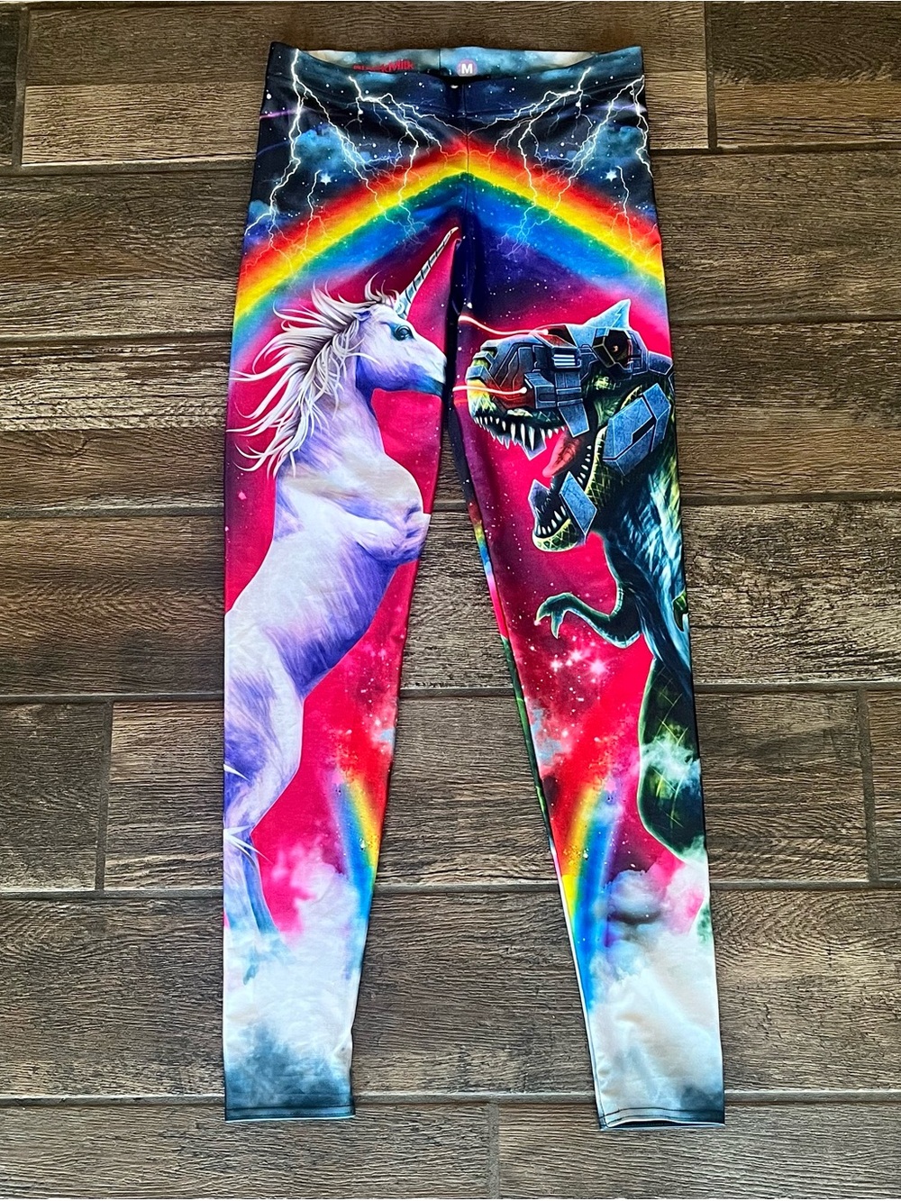 BlackMilk Unicorn, robot dinosaur and Rainbows all over print leggings M